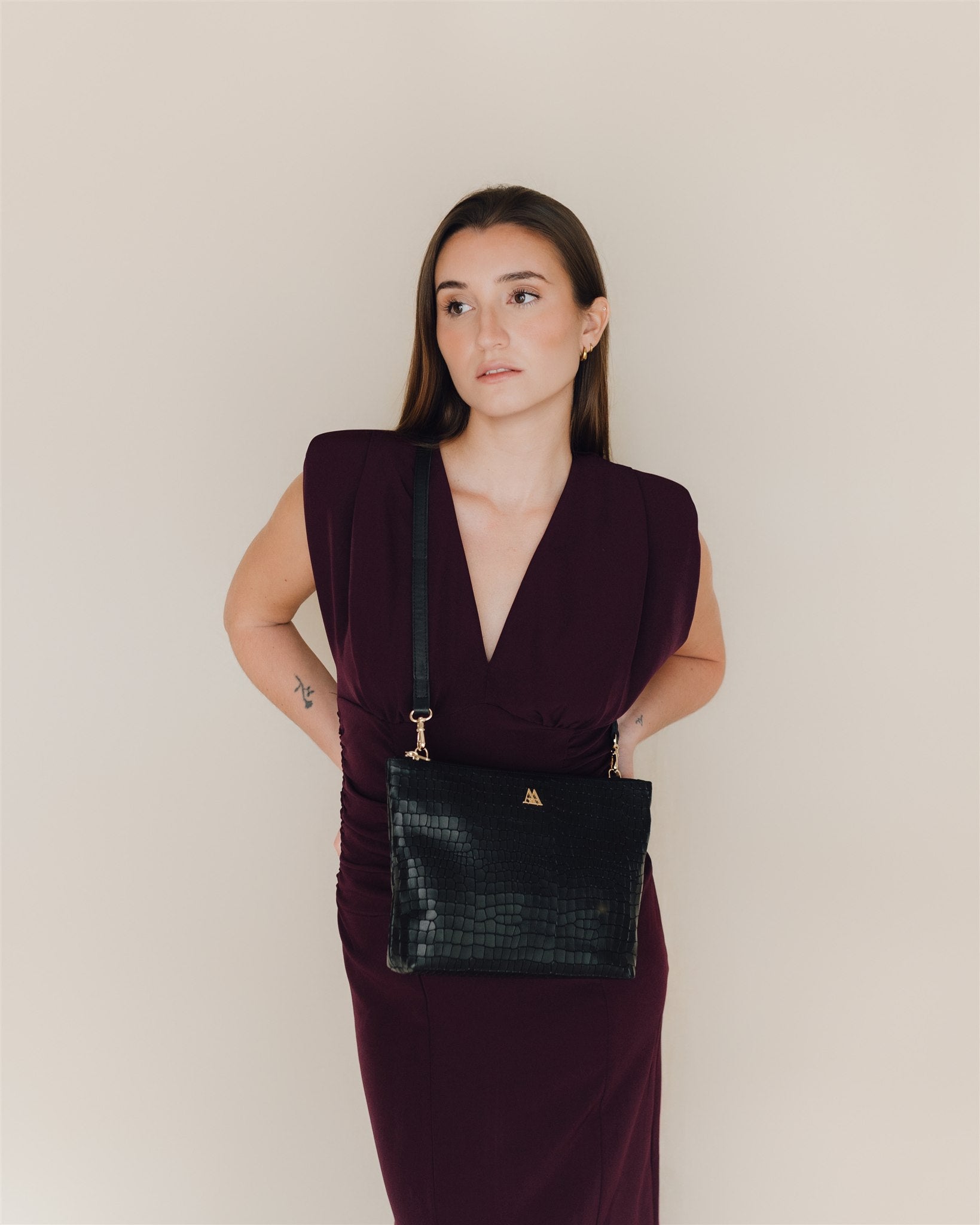 Manola Black Leather Clutch Bag