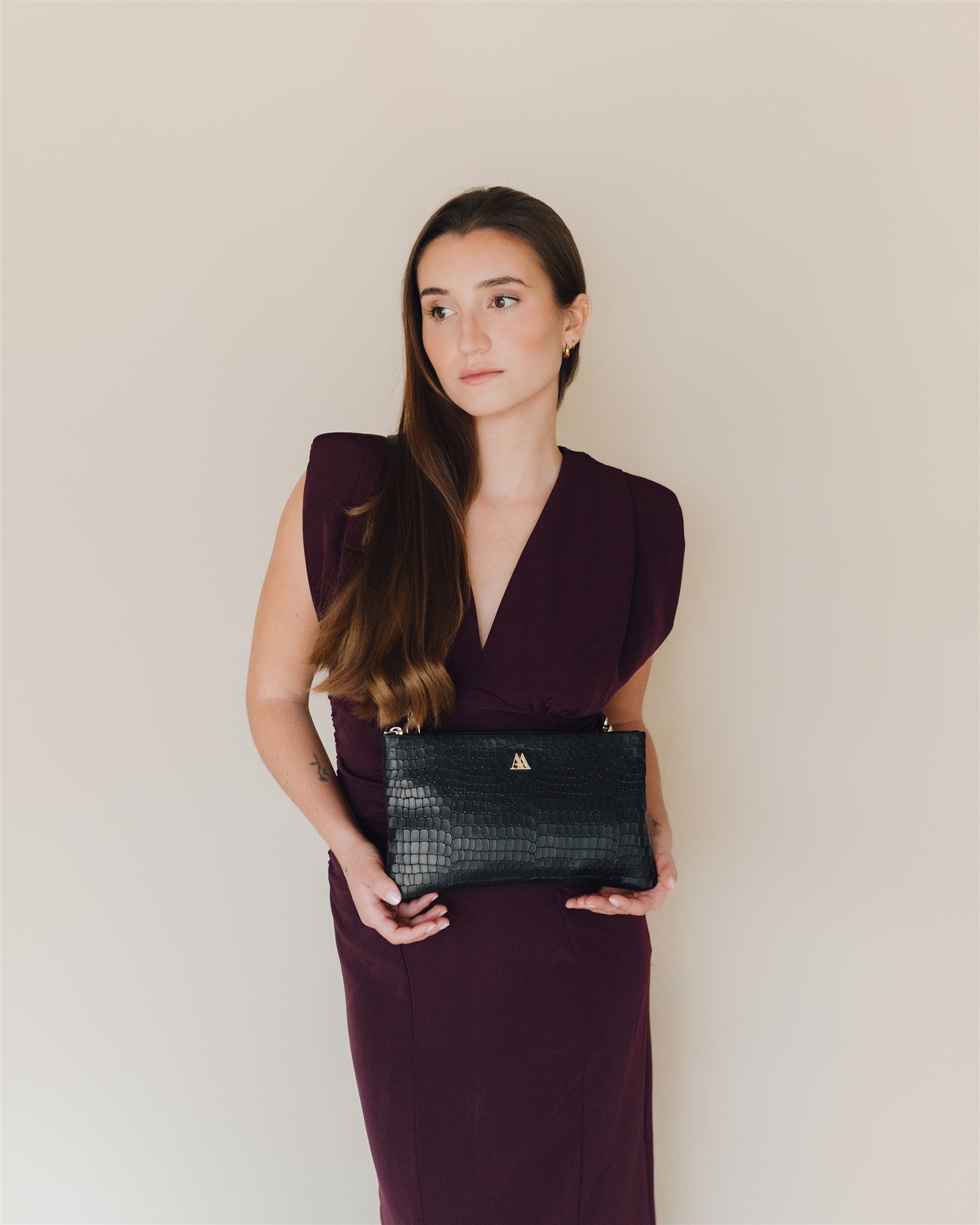 Catalina Black Leather Clutch Bag