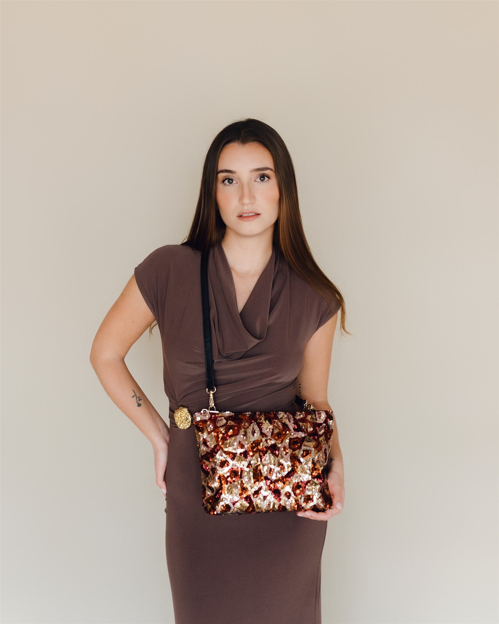Manola Beige Leather Clutch Bag