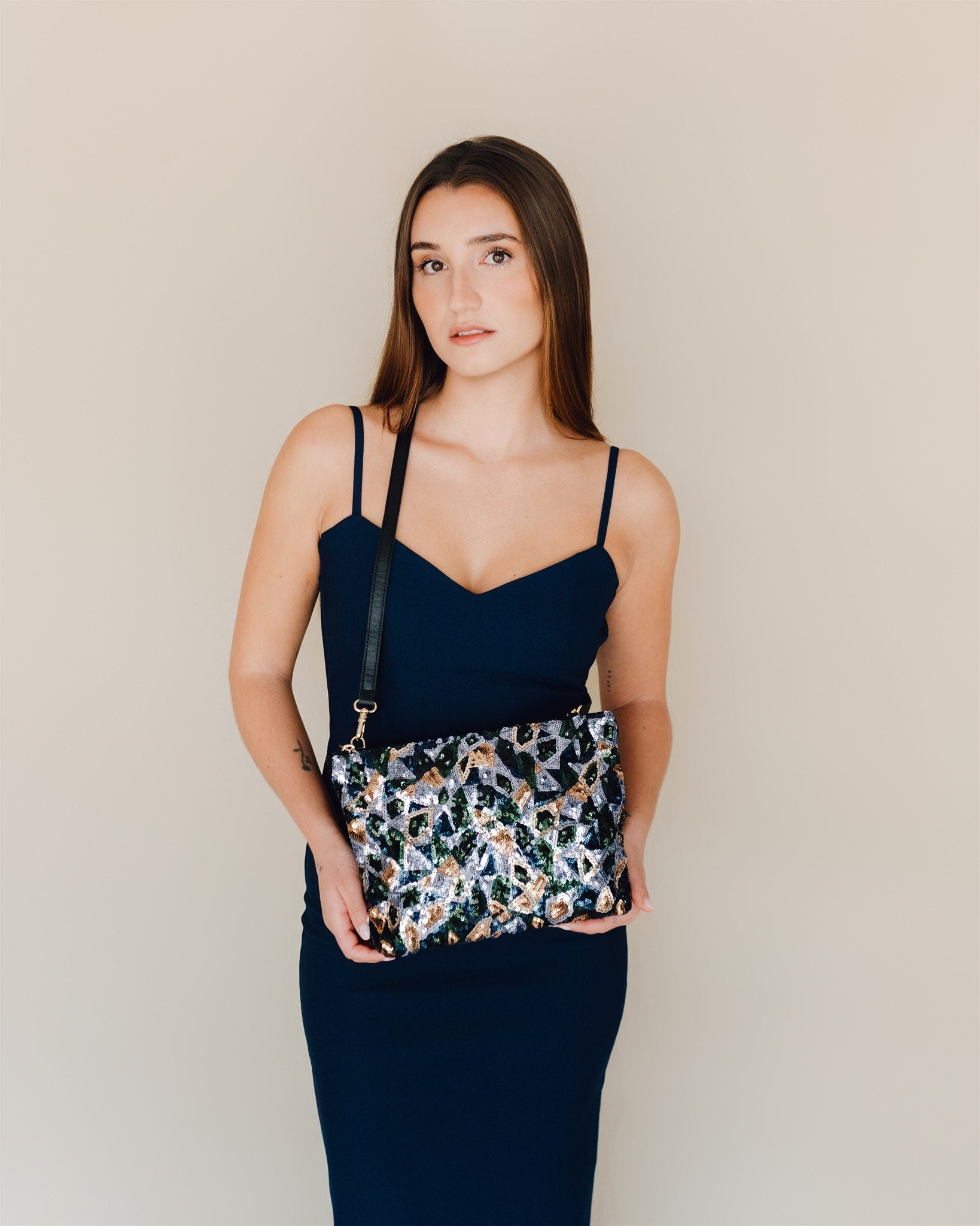 Manola Beige Leather Clutch Bag