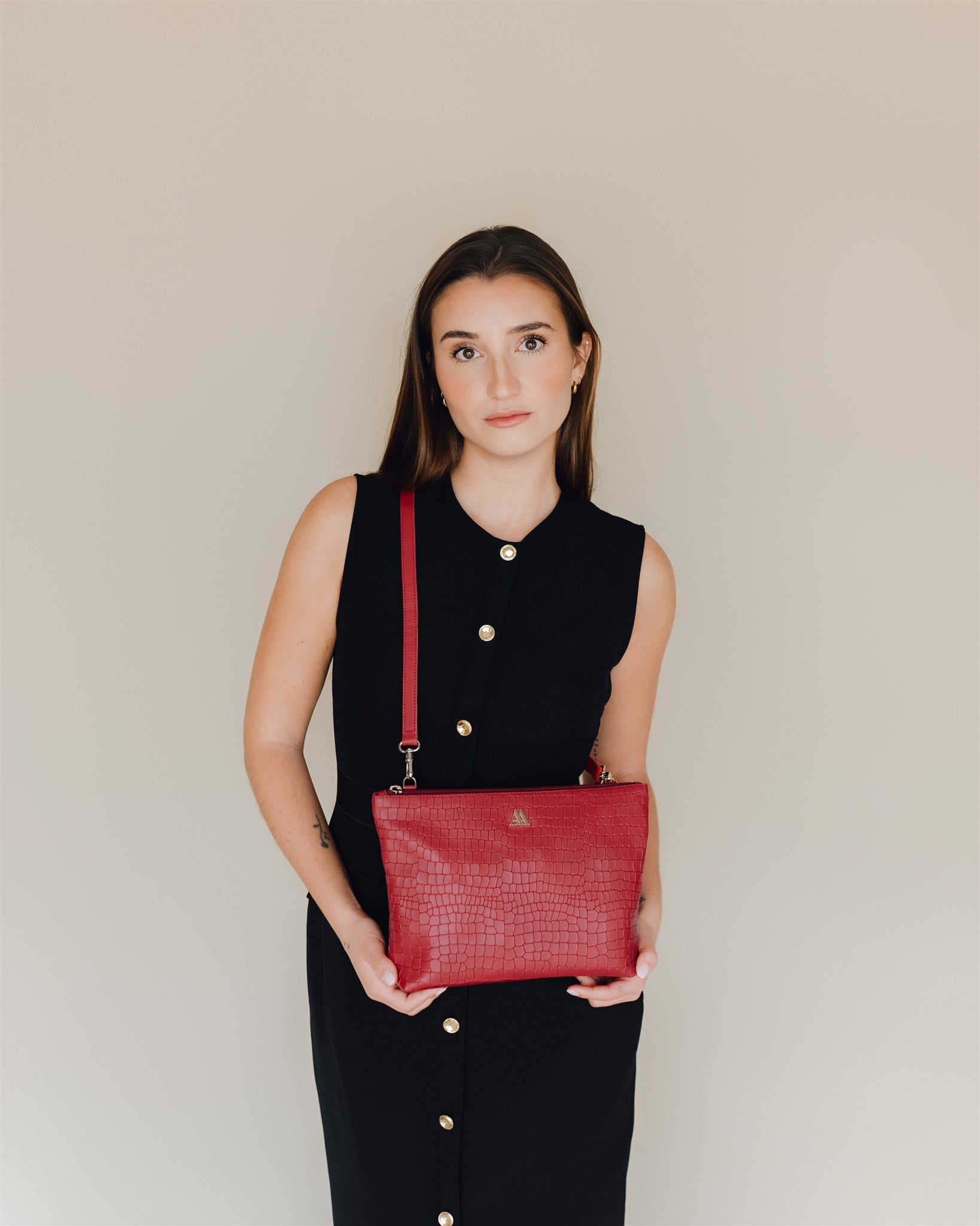 Manola Red Leather Clutch Bag