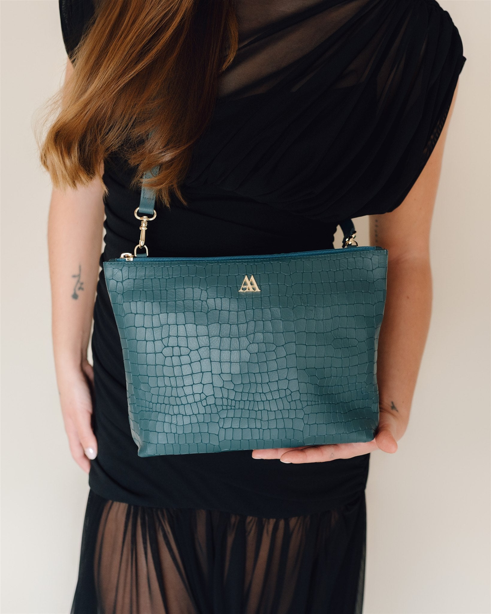 Manola Bolso Clutch Piel Coco Verde Petróleo