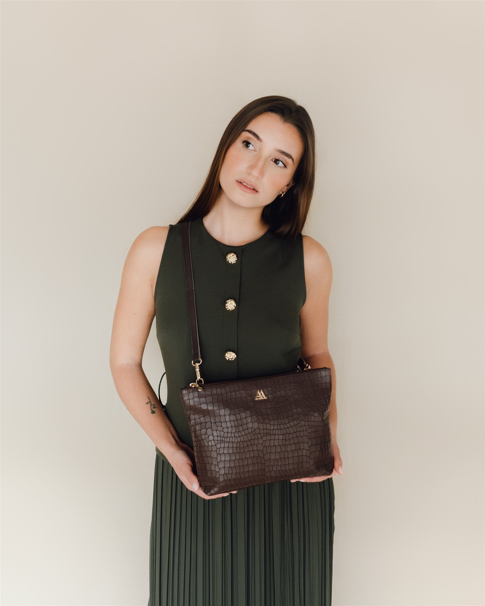 Manola Brown Leather Clutch Bag