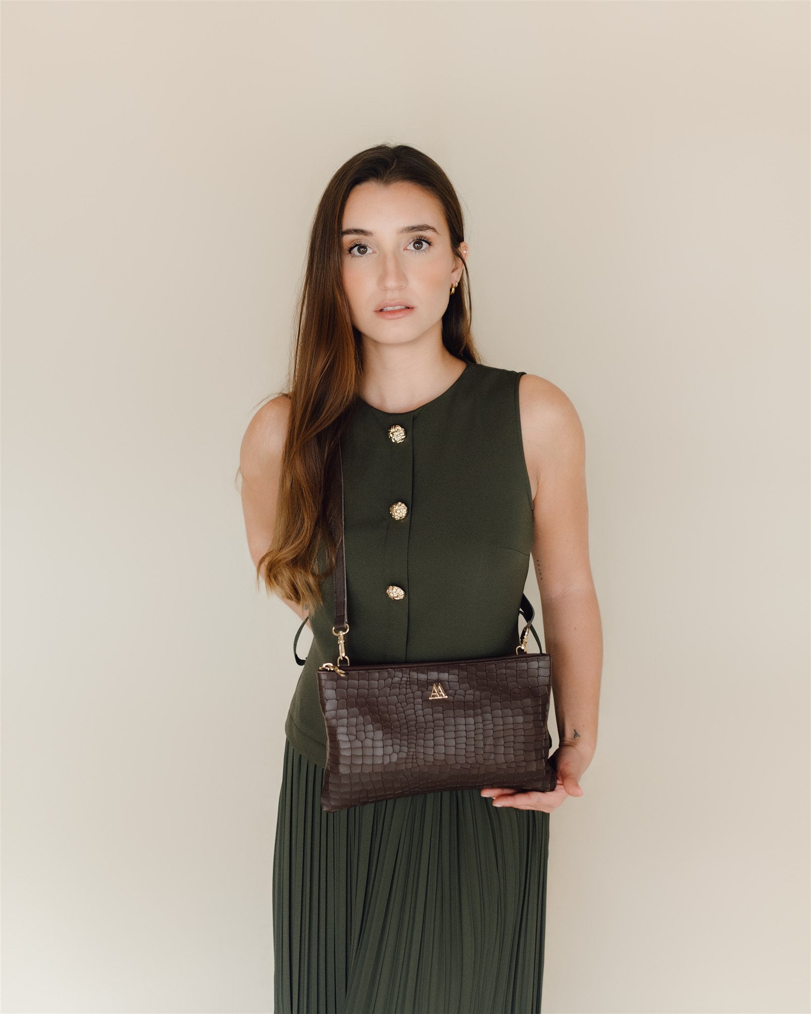 Catalina Brown Leather Clutch Bag