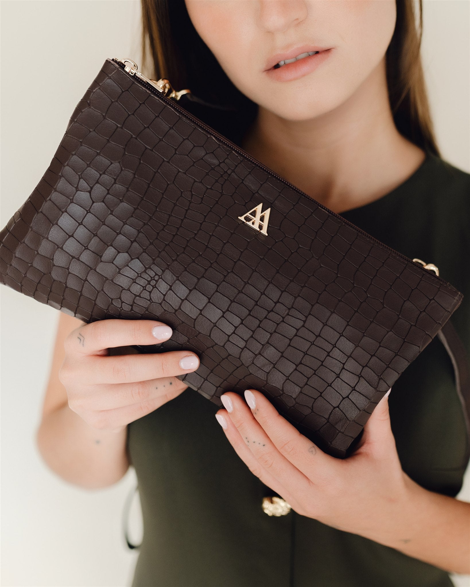 Catalina Brown Leather Clutch Bag